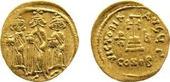 Byzantine Coinage - Heraclius (610-641) - Heraclius with Heraclius Constantine and Heraclonas - AV Solidus (Constantinople, 4.34 gm.) - Heraclonas, Heraclius and Heraclius Constantine standing facing,