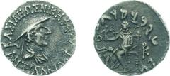 Hellenistic Monarchies - The Baktrian Kingdom - Antialkidas (145-135 BC) - AR Drachm (2.27 gm.) - Diad. and draped bust right wearing kausia / Zeus enthroned to left holding Nike and scepter (in field