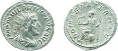 Roman Imperial Coinage - Philippus I Arabs (244-249) - AR Antoninianus (Rome 245-247, 3.92 gm.) - Radiate and draped bust right / ROMAE AETERNAE Roma seated left (RIC 44b / RSC 169) - XF