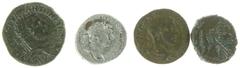 Ancient coins in lots - 4 Roman provincial coins in lot: AE29 of Caracalla (Serdica, Moushmov 4850), AE25 of Gordianus III (Hadrianopolis, Jurukova 600), AR Tetradrachm of Traianus (Phoenicia, Tyre, P