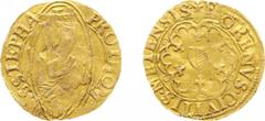 France - Metz - City - Goldgulden or Florin d'Or nd. (KM12, Fr.164) - Obv: St. Stephen standing with palm branch in mandorla / Rev: City arms in hexalobe - variety with small arms and 5-petalled roset