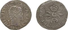 Italy - Naples - Filippo II di Spagna (1554-1598) - AR Mezzo Carlino 158Z, Germano Ravaschieri mintmaster, Vincenzo Porzio trial master (MIR183/3, P/R43, CNI20.1183) - Obv: Radiate head right, GR/VP l
