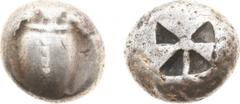 Illyria and Central Greece - Attica - Aigina - AR Stater (510-490 BC, 12.40 g) - Sea turtle with row of dots / Square punch with starlike pattern (S. 1851) - F/VF