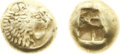 Asia Minor / Archaic period - Kingdom of Lydia / Achaemenid Coinage - Kingdom of Lydia / Alyattes - EL Trite / Third Stater (Sardes ca. 610-546 BC, 4.75 g) - Head of roaring lion to right, on forehead