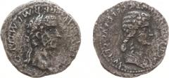 Roman Imperial Coinage - Caligula (37-41) - With Agrippina Senior, mother of Caligula - AR Denarius (Lugdunum 37-38,2.58 gm.) - C CAESAR AVG GERM PM TR POT Laureate head of Caligula right / AGRIPPINA 