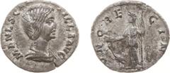 Roman Imperial Coinage - Manlia Scantilla (Wife of Didius Julianus) - AR Denarius (Rome, 3.07 gr.) - Draped bust right / Juno stg. left holding patera and sceptre (RIC 7a / BMCRE 11 / RSC 2) - VF/XF, 