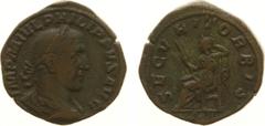 Roman Imperial Coinage - Philippus I Arabs (244-249) - AE Sestertius (Rome, 22.37 g) - Draped and cuirassed bust right / Securitas enthroned, holding sceptre in right hand, resting head on left hand (