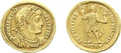 Roman Imperial Coinage - Valentinianus I (364-375) - AV Solidus (Antioch, 4.37 g) - Diademed, draped and cuirassed bust right / Valentinian standing facing, head right, holding labarum in right hand a