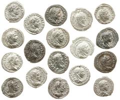 Ancient coins in lots - A mixed lot of 18 Roman Denarii: Sev. Alexander, Caracalla, Geta, Maximinus Thrax and Sept. Severus, all in F/VF to VF