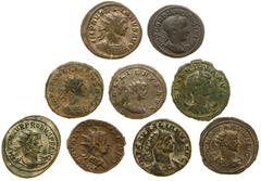 Ancient coins in lots - Nice lot of 1 denarius Gordianus and 8 antoniniani Valentinianus, Gallienus, Probus, Aurelianus and Severina, some silver coloured, F to VF, nice starting lot