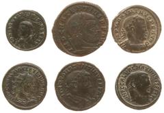 Ancient coins in lots - Lot of 1 antoninianus Diocletianus and 5 folles of Maxentius, Maximinus, Constantinus and Crispus, in good condition VF/VF+