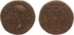 Roman Imperial Coinage - Caligula (37-41) - AE Sestertius (Rome AD 37-38, 27.29 g) - Laureate head of Caligula to left / AGRIPPINA DRVSILLA IVLIA Caligula's three sisters standing: Agrippina to left (