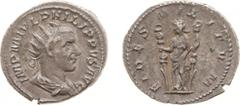 Roman Imperial Coinage - Philippus I Arabs (244-249) - AR Antoninianus (Rome AD 244-5, 4.60 g) - Draped and radiate bust right / FIDES MILITVM Fides Militum standing left, holding two standards (RIC 3