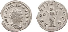 Roman Imperial Coinage - Philippus I Arabs (244-249) - AR Antoninianus (Rome AD 247, 3.71 g) - Draped and radiate bust right / AEQVITAS AVGG Aequitas standing left holding scales and cornucopiae (RIC 