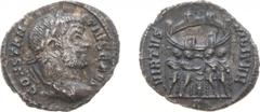 Roman Imperial Coinage - Constantius I Chlorus (293-306) - AR Argenteus (Rome AD 295-297, 3.07 g) - CONSTANTIVS CAES Laureate head right / VIRTVS MILITVM The four tetrarchs standing facing one another