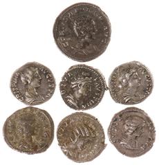 Ancient coins in lots - A lot with Roman ladies: AR Denarii (Crispina, Faustina Mater and Minor, Julia Maesa, Julia Domna and Julia Mamaea) and 1 x AR Antoninianus (Cornelia Salonina) - totally 7 coin
