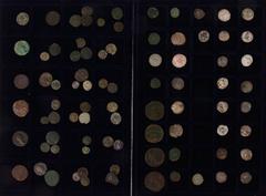 Ancient coins in lots - A luxury coin case (metal) with a collection af ancient Roman coins: 18 Denarii (Julia Maesa, Faustina Minor, Sev. Alexander, Trainus, Commodus etc.), 13 Antoniniani (Postumus,