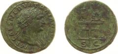 Roman Imperial Coinage - Traianus (98-117) - AE Semis (3,25 g) - Laureate head r., l. shoulder draped / SC Table in perspective view, on it, jug with palm and wreath (RIC 293, 687, C349 var. Strack I,