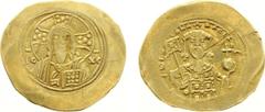 Byzantine Coinage - Michael VII Ducas (1071-1078) - AV Histamenon (Constantinople, 4.38 g) - Bust of Christ, nimbate, facing, raising hand in benediction, holding Gospels (across field, IC XC) / Crown