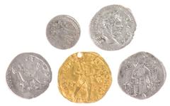 Ancient coins in lots - Lot different coins: denari Vespasianus, Septimius Severus, Imitative Venetian Grosso of Giovanni Dandalo, Ottoman Akce, Utrecht gouden dukaat 1733 (met gaatje).