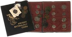 Ancient coins in lots - A small lot with 12 ancient bronze coins (11 Roman and 1 Byzantine), all in worn condition - added an AR Drachm of Alexander I Balas (Syria) in F/VF and 2 small holders of repl