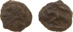 Ancient coinage Celts - Gaul - Central Gaul / Sequani - Potin (ca. 100-60 BC, 6.17 gr.) - Celticized head left with band of two lines / Animal prancing left (Flesche 270) - VF