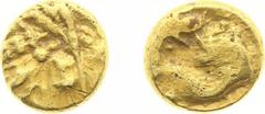 Ancient coinage Celts - Gaul - Anonym - 1/4 Stater (ca. 100 BC, 1.88 g) - Celticized head right / Snake or dragonlike animal - VF