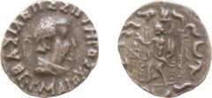 Ancient coinage Hellenistic Monarchies - Baktrian and Indo-Greek Kingdoms - Hermaios (ca. 40-1 BC) - AR Drachm (Kapisa, 1.59 g) - Diademed bust right / Zeus seated left (MACW 2036) - VF+