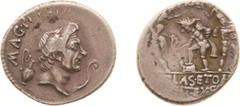 Ancient coinage Roman Imperial Coinage - Sextus Pompey (+35 BC) - AR Denarius (military mint in Sicily 37-36 BC, 3.21 g) - MAG PIVS IMP ITER Bare head of Pompeius the Great right, behind, jug and befo