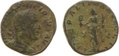 Ancient coinage Roman Imperial Coinage - Philippus I Arabs (244-249) - AE Sestertius (Rome, 20.05 g) - Laureate head right / LIBERALITAS AVGG II Liberalitas standing left holding abacus and cornucopia