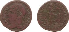 Ancient coinage Roman Imperial Coinage - Maxentius (306-312) - AE 1/2 Follis (Ostia AD 309-312, 2.62 g) - Laureate head left / VICTORIA AETERNA AVG Victory standing right, inscribing shield VOT XX FEL