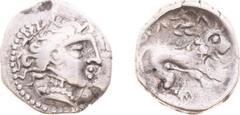 Ancient coinage Celts - Gaul - AR Drachm (imitation of Massalia, 2.04 g) - Crude head of Artemis to right / Celticized Lion to right, blurred Greek above (cf. Cast. 1024) - VF