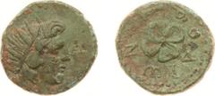 Ancient coinage Northern Greece - Thracian Islands - Rhodos / Rhodes - A17 (1st century BC, 3.90 g) - Radiate head of Helios right / ROΔIWN Rose (SNG Cop. 875) - VF/XF, nice green patina