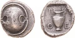 Ancient coinage Illyria and Central Greece - Boeotia - Thebes - AR Stater (ca. 425-400 BC, 11.54 g) - Boeotian shield / Amphora, Θ-Ε to either side, all within incuse square (BCD 386) - a good VF