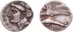 Ancient coinage Asia Minor - Paphlagonia - Sinope - AR Drachm (ca. 330-300 BC, 5.08 g) - Dionysios, magistrate - Head of nymph left wearing necklace / Eagle to left, wings spread, holding dolphin in t