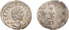 Ancient coinage Roman Imperial Coinage - Herennia Etruscilla - AR Antoninianus (Rome AD 250, 4.61 g) - Diademed and draped bust right, set on crescent / Pudicitia seated left, holding sceptre (RIC 59b