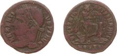 Ancient coinage Roman Imperial Coinage - Maxentius (306-312) - AE 1/2 Follis (Ostia AD 309-312, 2.62 g) - Laureate head left / VICTORIA AETERNA AVG Victory standing right, inscribing shield VOT XX FEL