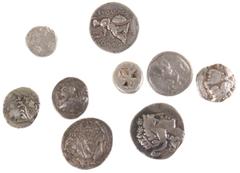 Ancient coins in lots Ancient coins in lots - A small collection of 7 ancient Tetradrachms: 2 x Athens (Owl, old and new style), Lysimachos, Thasos (Dionysos, rev. Heracles), Philippos II (horse to ri