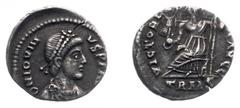 Ancient coinage Roman Imperial Coinage - Iovinus (411-413) - AR Siliqua (Trier, 1.43 g) - DN IOVINVS PF AVG Laureate, draped and cuirassed bust right / VICTORIA AVGG Helmeted Roma, togate, seated left