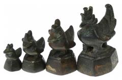 Ancient coinage Primitive Money - Burma - Animal opium weights of a bird (duck) 2, 5, 10, and 20 Bath (32.01, 81.19, 165.81, 306.79 g.) with hexagonal base. Lot of 4 pieces VF