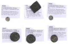 Ancient coins in lots Hellenistic Monarchies - A small collection of coins of the Hellenistic Monarchies: 2 x an AR Obol Eukratides, 1 Baktrian AR Drachm of Zoilos II, 1 Baktrian AE Dichalkon of Euthy