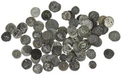 Ancient coins in lots Roman coinage - A collection of ancient silver coins: 65 Denarii, including 5 x Republic, Traianus, Augustus (2 Caesares), Ant. Pius, Vespasianus, Julius Caesar (travelling milit