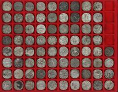 Ancient coins in lots Ancient India - Indo-Scythians, AR/billon tetradrachms, Azilises, c.57-35 BC, King mounted with spear / city deity, (Senior type 56 [2]),AR tetradrachms, Azes (II), c.35-12BC, Ki