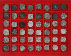 Ancient coins in lots Ancient India - Indo-Scythians, AR/billon tetradrachms, Azilises, c.57-35 BC, King mounted with spear / city deity, (Senior type 56 [5]), Azes (I), c.57-35 BC, King mounted with 