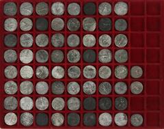 Ancient coins in lots Ancient India - Indo-Scythians, AR/billon tetradrachms, Azes (I), c.57-35 BC, King mounted with spear/city deity (Senior type 82 [1]); Azes (II), c.35-12 BC, King mounted with wh