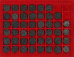 Ancient coins in lots Ancient India - Kushans, Vima Kadphises, c.100-127AD, AE tetradrachm (41), Bilingual Series: Greek / Kharoshthi legend, King in Kushan dress, standing facing, head left, hand ove