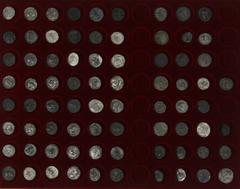 Ancient coins in lots Ancient India - Saka- and YüehChi- imitations of Indo-Greek coinage, Posthumous Hermaios and imitations c. 85-45 BC, AR drachm (48), Diademed bust of Hermaios / Zeus enthroned fa