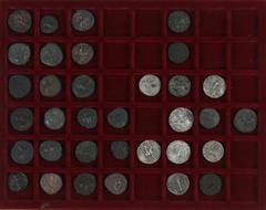 Ancient coins in lots Ancient India - Kushan Empire, Vima Taktho (Soter Megas), ca AD 55-100, AE tetradrachm. Diademed radiate bust r. holding sceptre / King r. on horseback, holding whip, Taxila seri