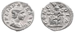 Ancient coinage Roman Imperial Coinage - Julia Paula (219-220) - AR Denarius (Rome AD 220, 2.75 g) - Draped bust right / CONCORDIA Concordia seated left, holding patera and leaning left on throne (sta