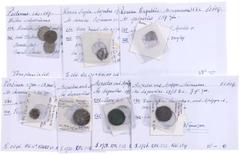 Ancient coins in lots Roman coinage - A lot with Roman coins: 3 x AE As of Augustus and Agrippa (Nemausus, 2 x RIC 154 and 1 x RIC 158), an AR Denarius of Pertinax (RIC 11a), an AR Denarius of Augustu